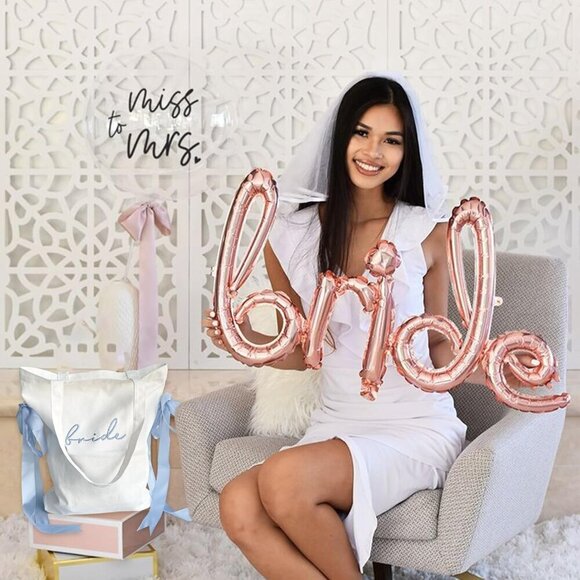 Lady & Home Bridal Tote Bag Cotton Blue Satin Bows Wedding Gift - Picture 7 of 8